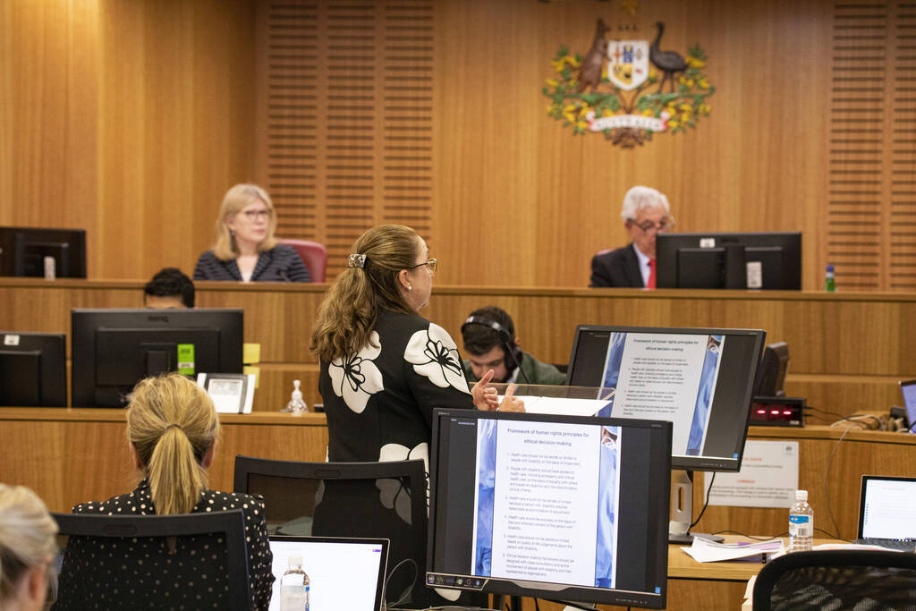 A photo of a courtroom used for disability royal commission hearings.